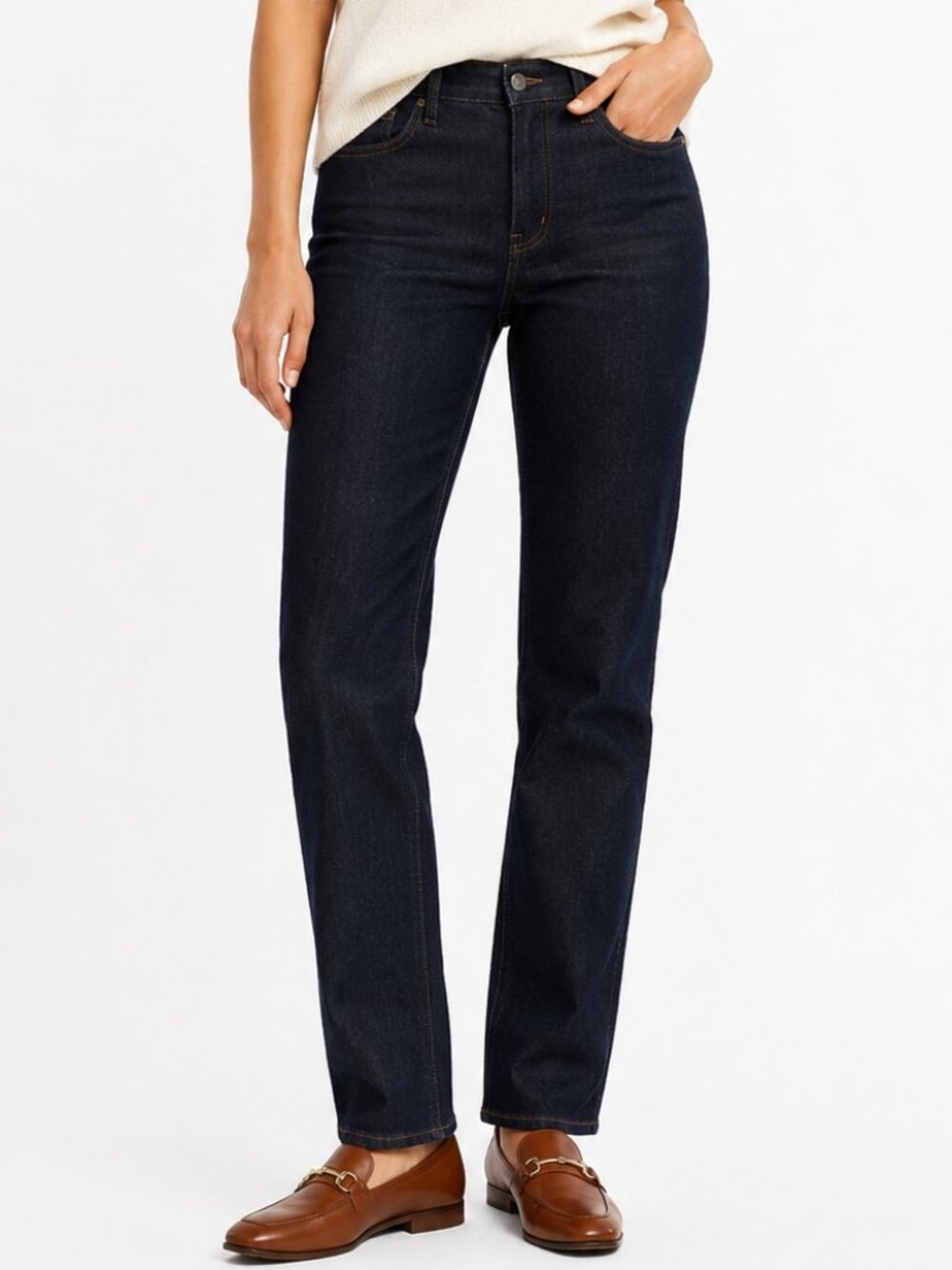 Sene Liz McGee Slim Straight Dark Wash Jeans Stretch Denim Made w/ Japanese Deni